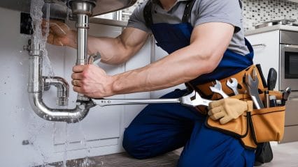 Technician using electronic equipment to detect a plumbing leak in Aurora